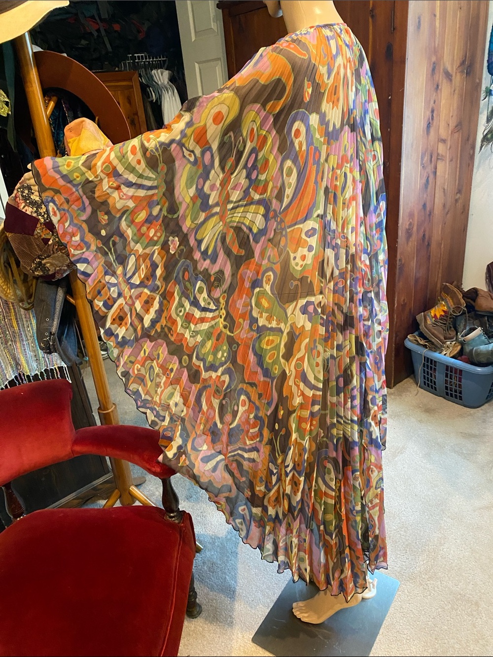 The Hippie Shake Multi-Color Butterfly Pleated Cape Coat - Picture 4 of 7